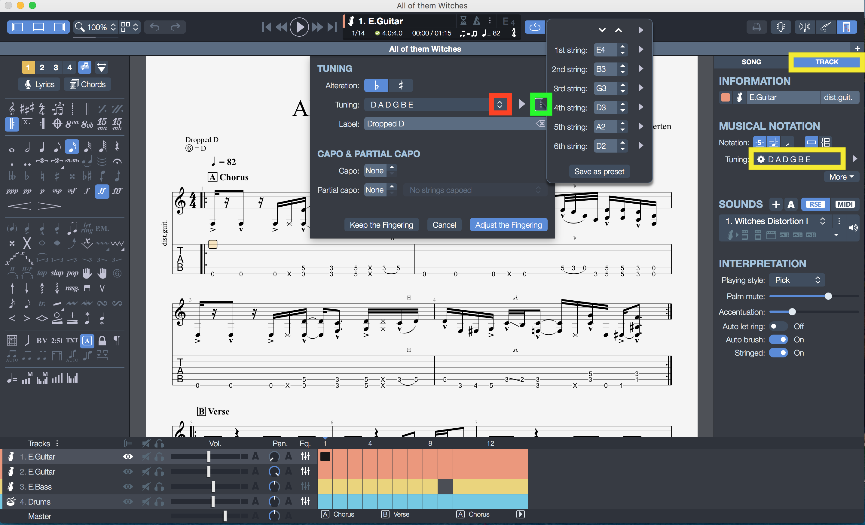 guitar pro 7 show tuning